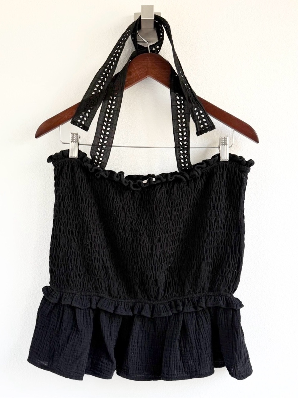 ANTHROPOLOGIE X ERI + ALI Ali Stephanie Smocked Peplum Top in Black Size XL